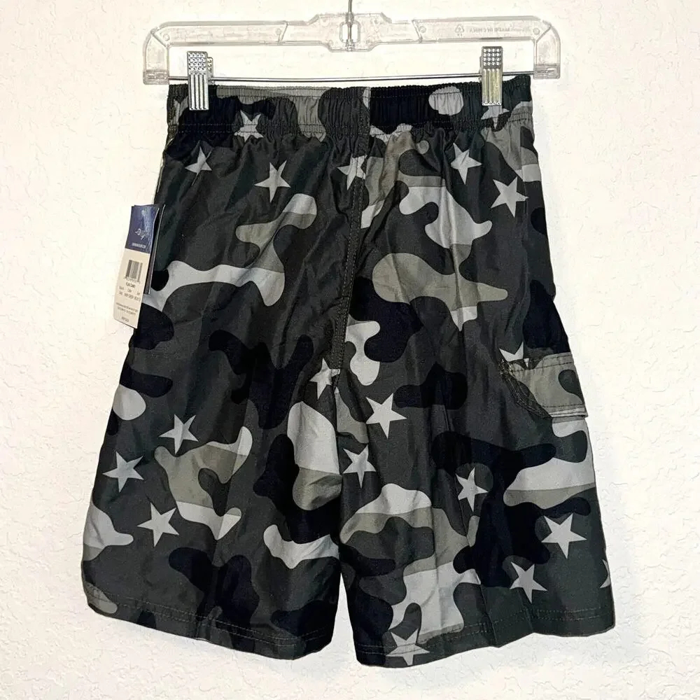 Kanu Surf Avalon Trunks Boys Medium Army Green Camo Swim Beach Quick Dry NWT‎